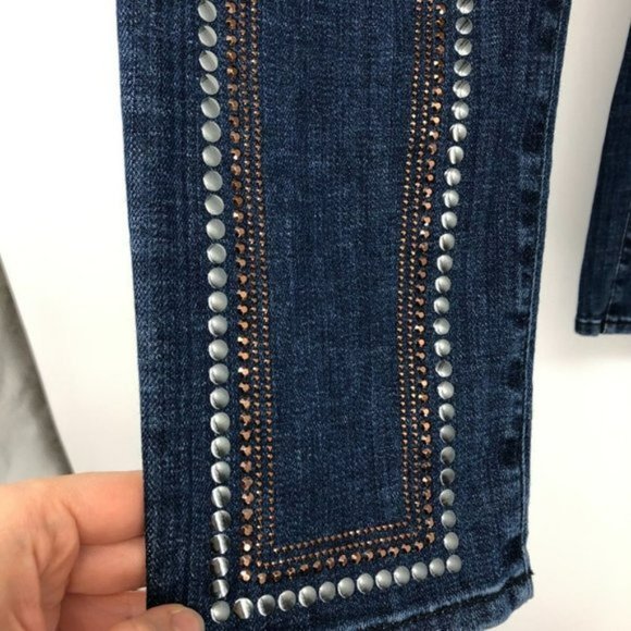 Just Cavalli  Just Luxury   Dark Wash studded skinny jeans chrome bronze beading - Picture 10 of 14
